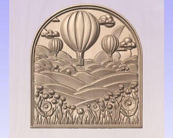 Ballonfahrt umrahmte STL-Reliefdatei für eine 3D-CNC-Fräse.