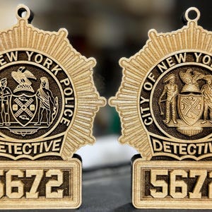 NYPD Police Detective Badge 3D Maple Wood Ornament / Shelf Decor