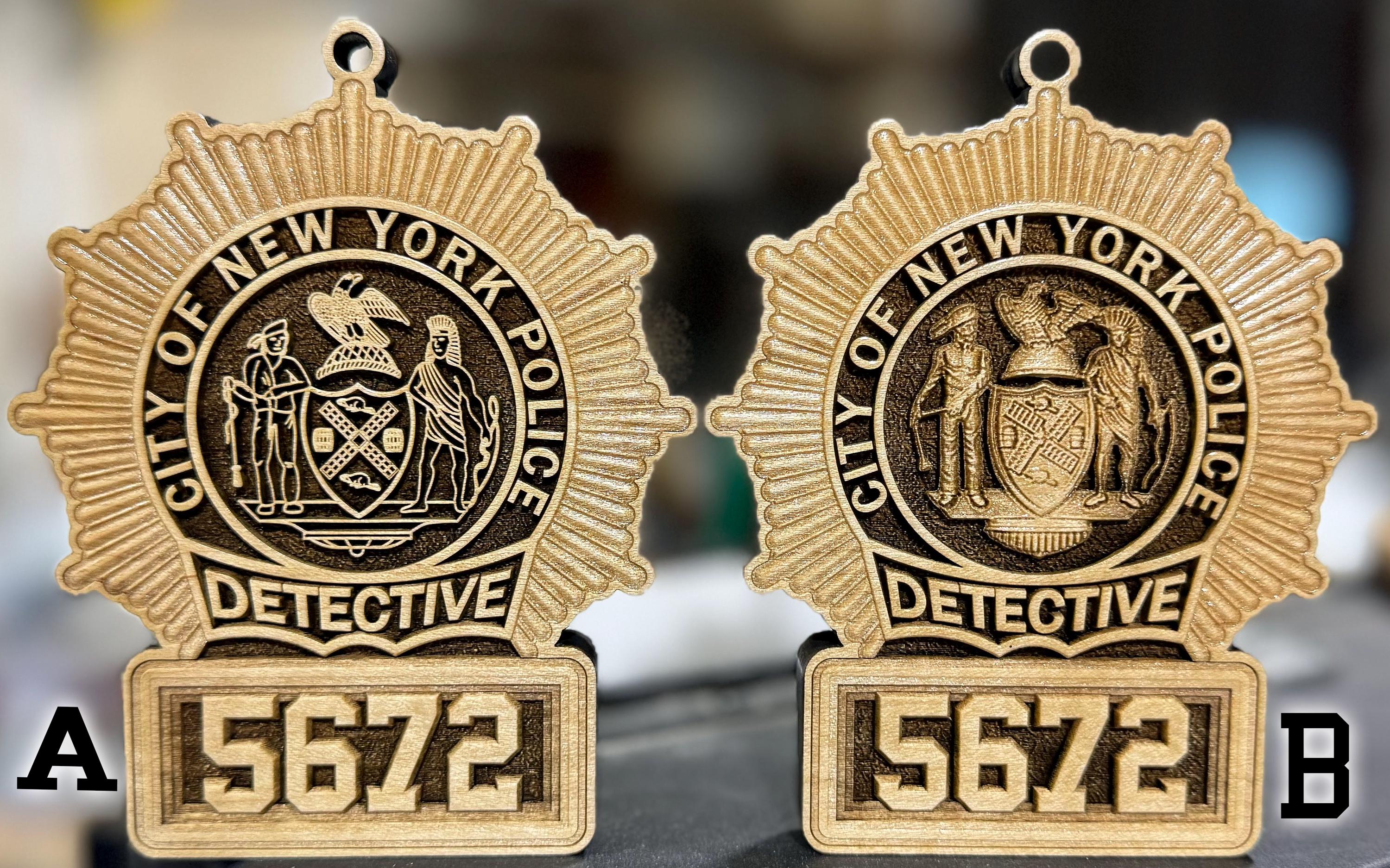NYPD Police Detective Badge 3D Maple Wood Ornament / Shelf Decor
