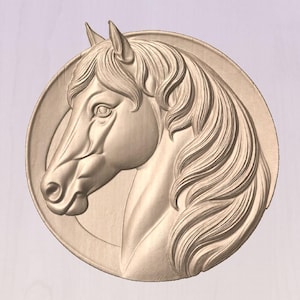 Paardenkop portret cirkel STL-reliëfbestand voor een 3D STL voor CNC-router, 3D-afdruk
