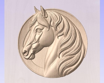Pferdekopf Portrait Kreis STL Relief-Datei für eine 3D-STL für CNC-Fräser, 3D-Druck