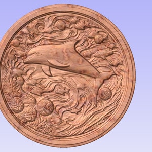 Schwimmende Delfinszene STL-Datei für einen 3D-CNC-Fräser.