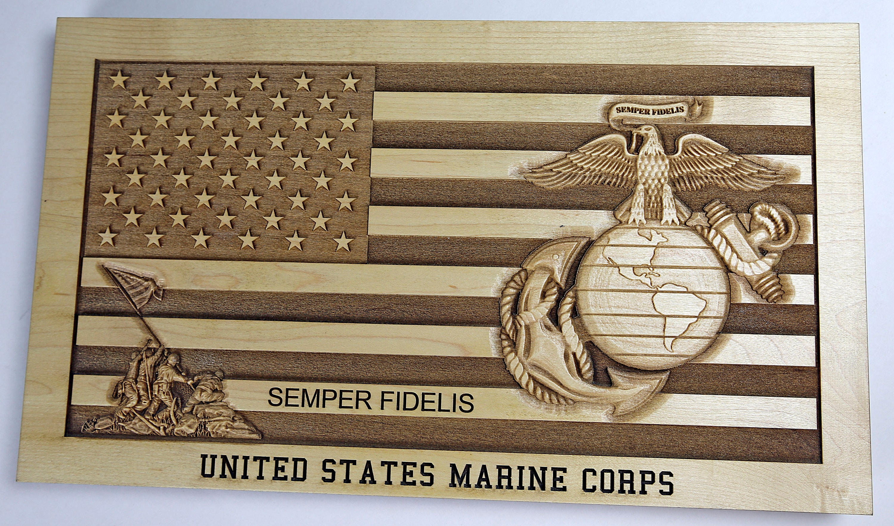 Personalized USMC Marine Corps Flag Plaque in Solid Maple or