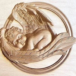Arquivo de gravação digital - Arquivo de ilusão 3D emoldurado Baby Angel Sleeping para gravação a laser em madeira-Glowforge, Epilog, Trotec, todos os lasers