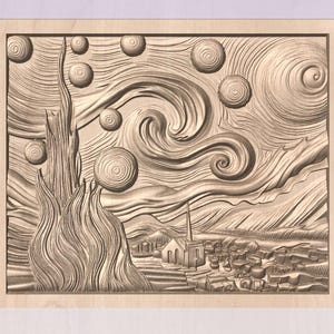 Archivo STL de relieve enmarcado de representación de noche estrellada para una fresadora CNC 3D.