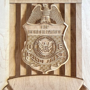 Digital Engraving File -2 - Border Patrol badge on flag 3D Illusion files for Wood laser engraving-Glowforge, Epilog, Trotec, all lasers