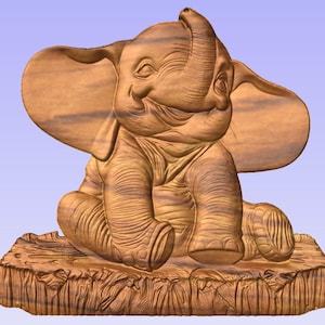 Elefantino seduto su legno. File STL per router CNC 3D.