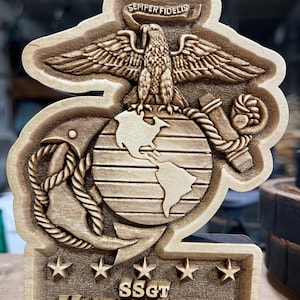 USMC Marine Corps Logo EGA Personalized 3D Maple Wood Ornament / Shelf Decor- USMC Hobbyist License 20114