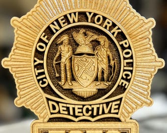 NYPD Police Detective Badge 3D Maple Wood Ornament / Shelf Decor