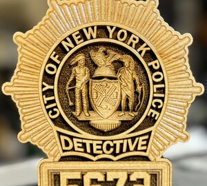 Insigne Détective Police New York 1690 - Réplique Avec étui Cuir - 7,5x5 Cm - Décoration Costume Ou Cadeau