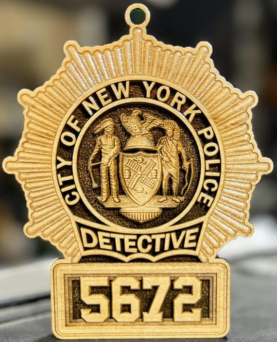 NYPD Police Detective Badge 3D Maple Wood Ornament / Shelf Decor