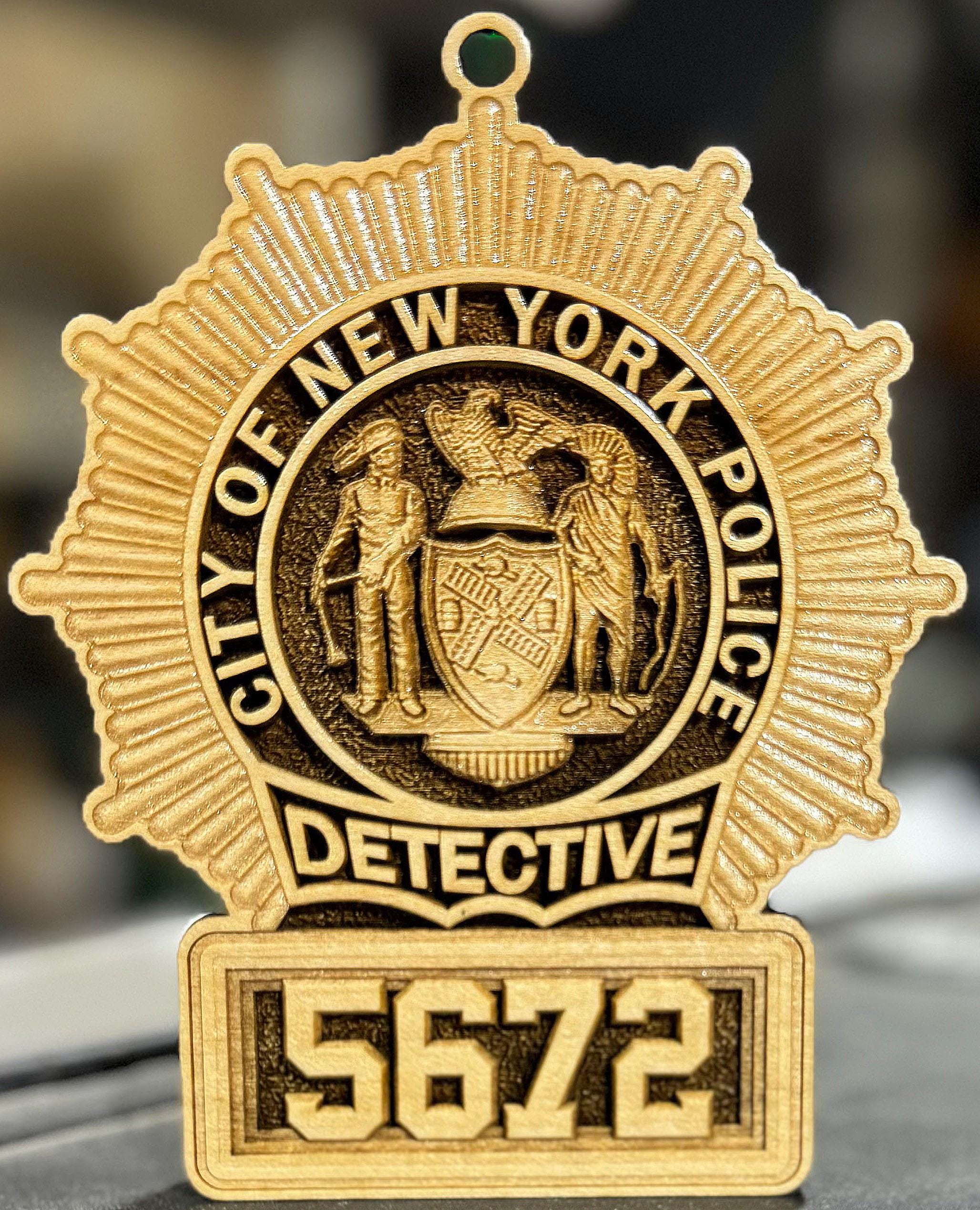 NYPD Police Detective Badge 3D Maple Wood Ornament / Shelf Decor