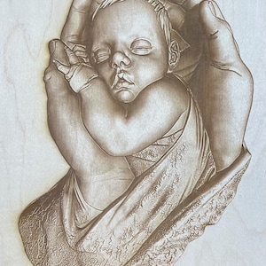 Digitaal gravurebestand - pasgeboren baby in handen 3D-illusiebestand voor houtlasergravure-Glowforge, Epilog, Trotec, alle lasers