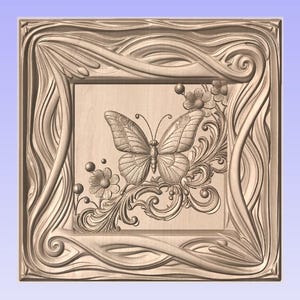 Archivo STL de relieve con marco de mariposa decorativa para un enrutador CNC 3D.