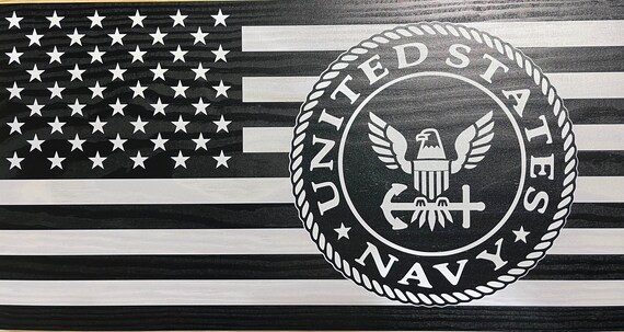 Personalized Wooden American Flag With US Navy Logo, American Flag
