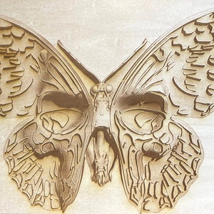 Digital Engraving File - Butterfly Skull 3D Illusion file for Wood laser engraving-Glowforge, Epilog, Trotec, all lasers