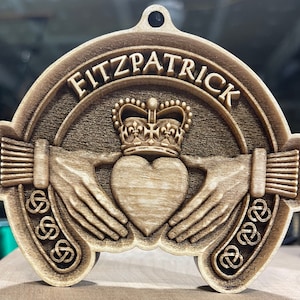 Wooden Claddagh personalized 3D Maple Wood Ornament / Shelf Decor