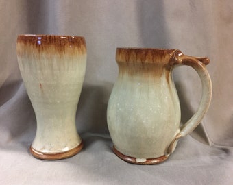 Handmade Ceramic Tumbler and Stein Pair. Drinking Vessels. Beer Vessels. Wheel thrown.