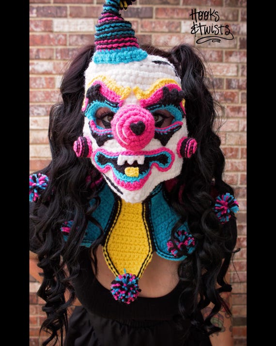 handmade red white pink clown headband yarn twists Crochet Clown Costume Set - Etsy main image 2