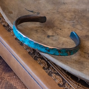 Rustic Teal Cuff - Blue Bracelet - Recycled Copper - KEB Designs