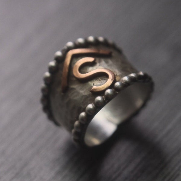 Western Cigar Custom Brand Ring - Rustic Silver Ranch Brand Ring - KEB Designs