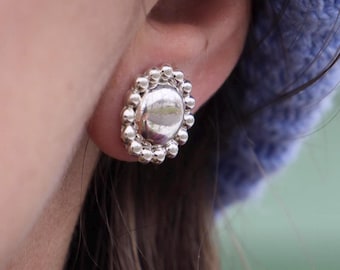 Western Silver Concho Stud Earrings