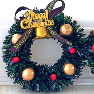 Miniature Christmas Wreath Bell Merry Christmas Ribbon Merry Christmas Sign Miniature Ornaments Holiday House Gingerbread House Santas Kit image 2