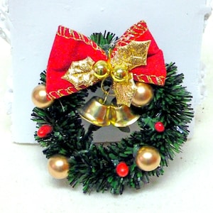 Miniature Christmas Wreath Bell Merry Christmas Ribbon Merry Christmas Sign Miniature Ornaments Holiday House Gingerbread House Santas Kit image 1