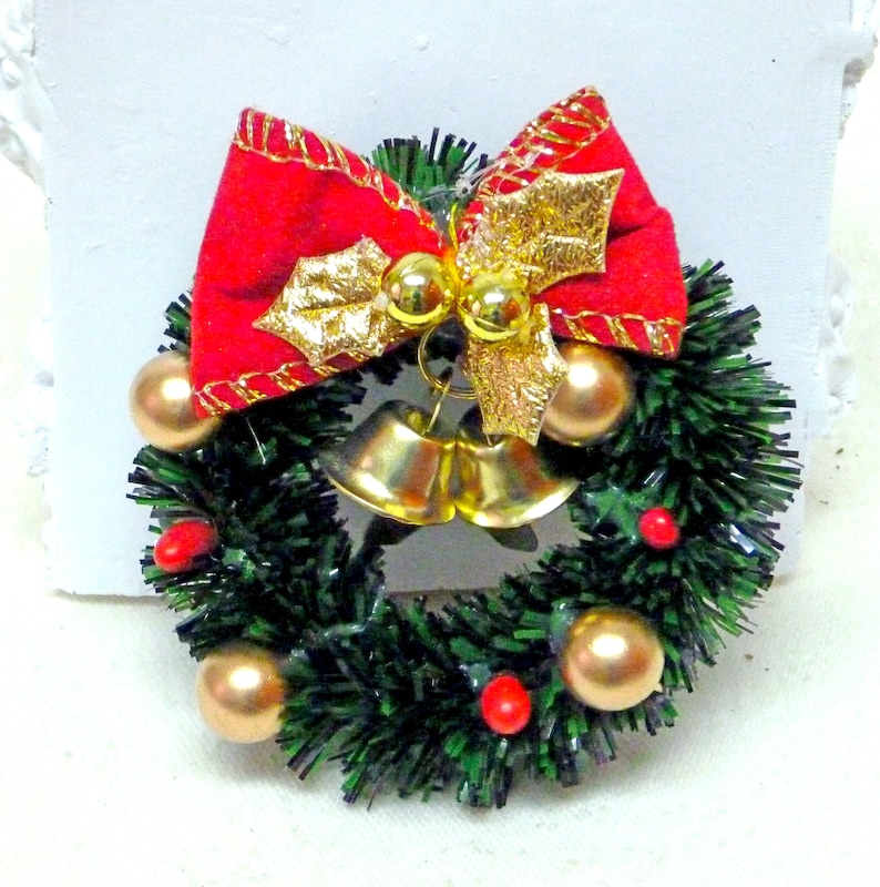 Miniature Christmas Wreath Bell Merry Christmas Ribbon Merry Christmas Sign Miniature Ornaments Holiday House Gingerbread House Santas Kit image 1