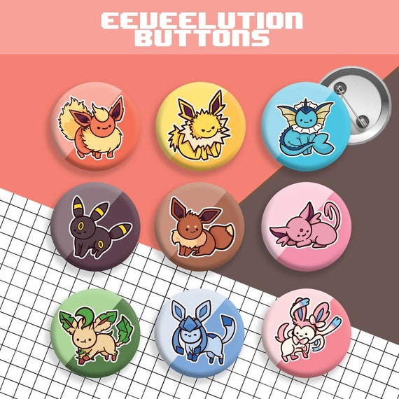 Ditto Eeveelution Buttons Pokemon Kawaii Pin Back Buttons 