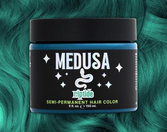 Medusa Semi-Permanent Hair Color, Vegan and Cruelty-Free Teal Green Hair Dye, Deep Conditioning Hair Color (5FL OZ, Riptide)