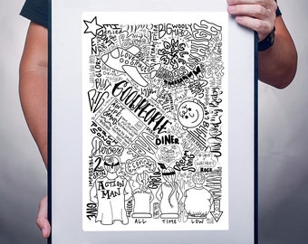 Widespread Panic Songs Poster - Line Drawing of 80 Original Songs of WSP + Cover Songs - Collage - Print - Premium Matte vertical poster