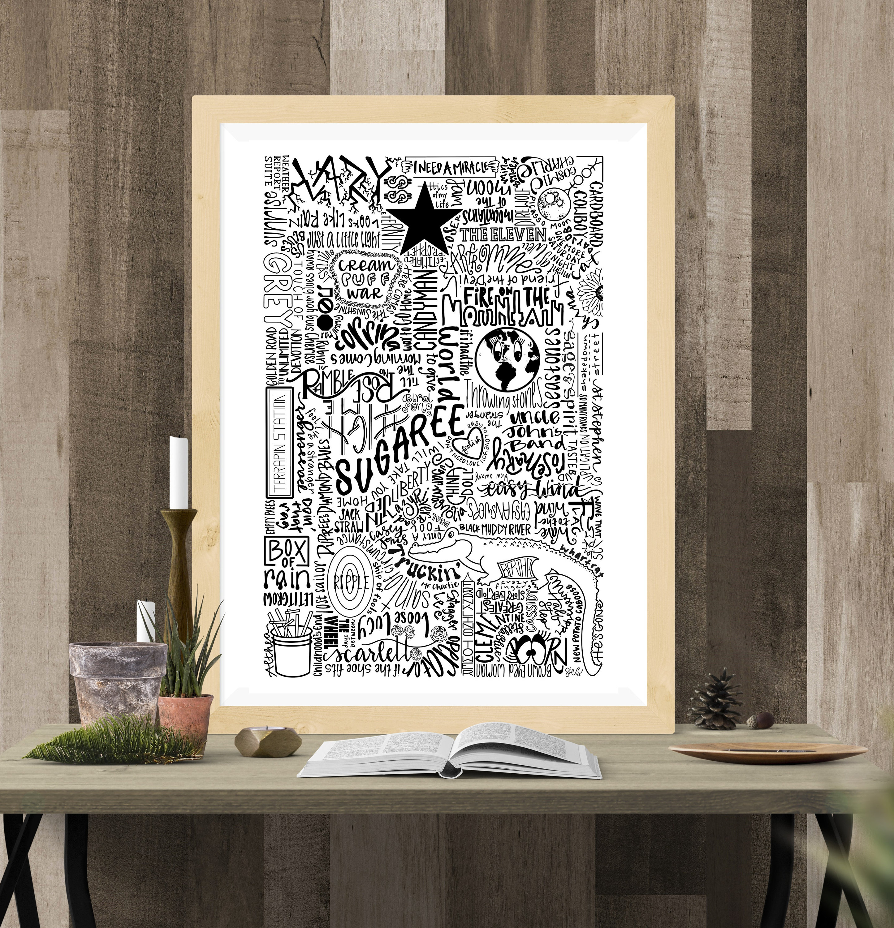 Discover Grateful Dead Song Poster - Line Drawing of Original Songs by the Grateful Dead  (Und)