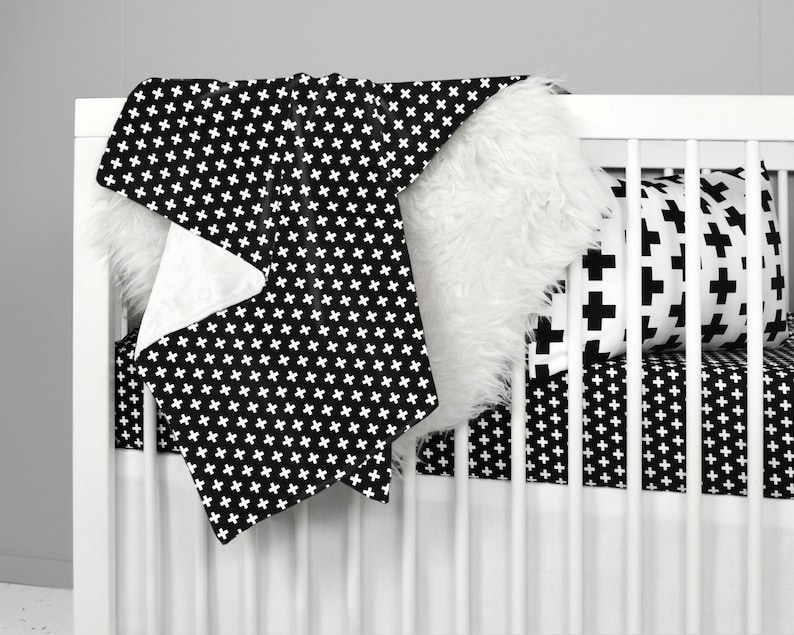 Modern crib bedding black and white baby bedding swiss cross Etsy