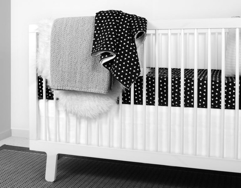 Black White Crib Sheet Modern Triangle Crib Sheet Fitted Etsy