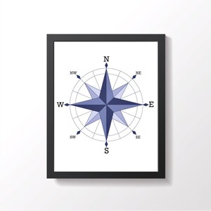 Compass Art Print, marineblauw, downloadbare muurkunst, afdrukbaar, thuis afdrukken, PDF