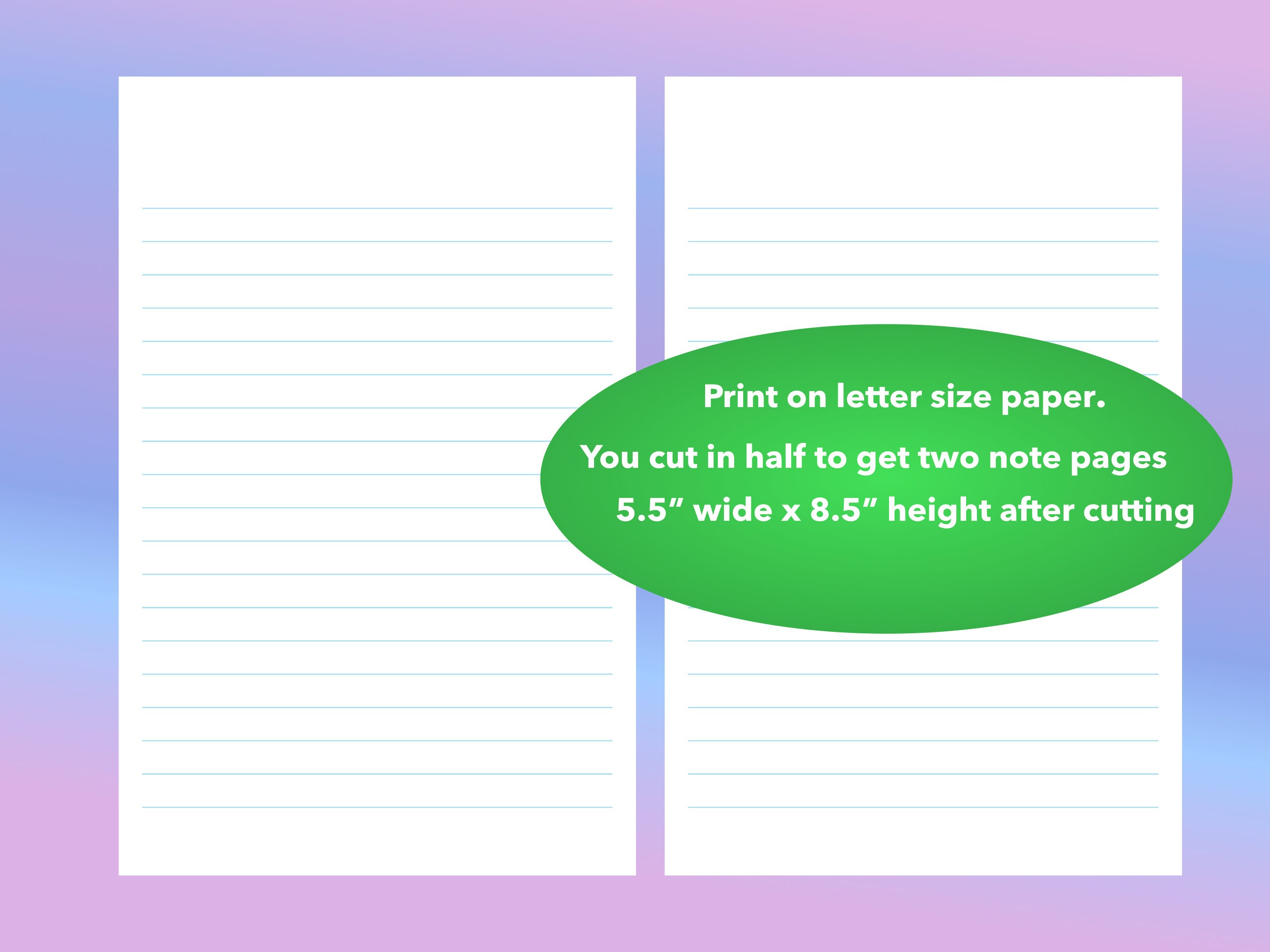 Printable Lined Note Stationary Pages, in 5 Colors, Print and Cut Into ...