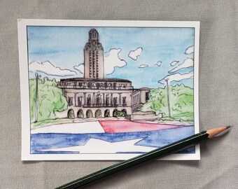 UT Tower - Austin Series Painting Post Cards