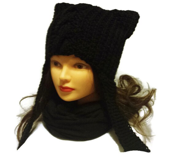 Knitted Hats Women Fashion Knitting Beanie Black Cat Ear Hats for Girls Hip Hop Knitted Hats Women Fashion Knitting Beanie Black Cat Ear Hats for Girls Hip Hop