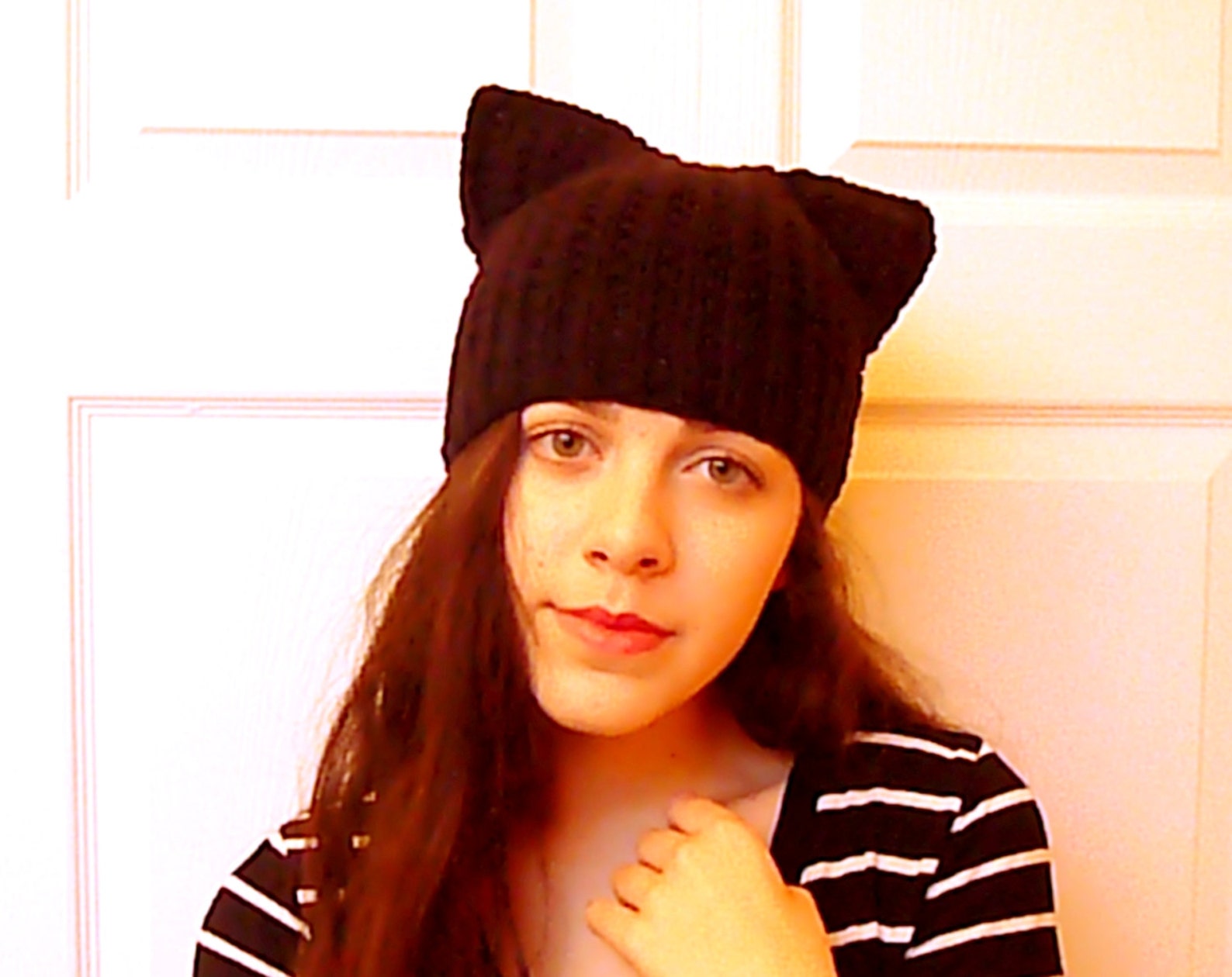 Black Cat Hat Kitty Ear Beanie Gothic Hat Square Cap Cool Etsy