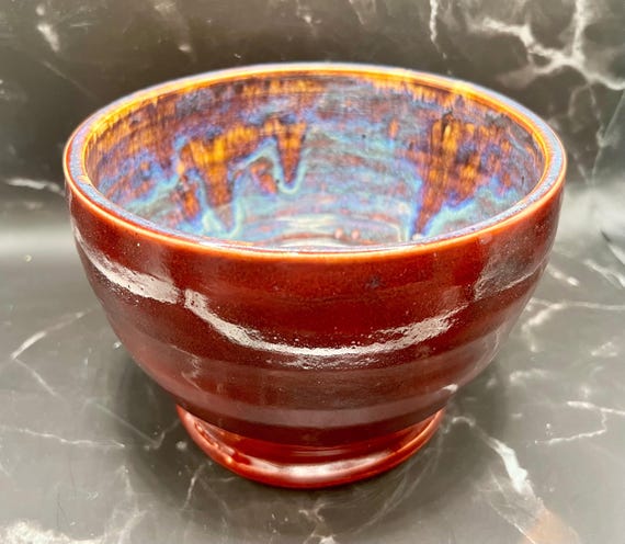 Decorative Bowl | Handmade Pottery | Porcelain | Wheel Thrown Pottery | Made in Camano Island Washington | Red Peacock Glaze | FREE SHIPPING