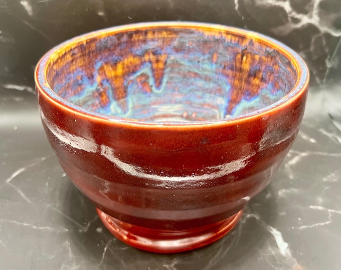 Decorative Bowl | Handmade Pottery | Porcelain | Wheel Thrown Pottery | Made in Camano Island Washington | Red Peacock Glaze | FREE SHIPPING