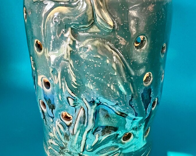 Solar Lantern | Candle Lantern | Indoor/Outdoor Decor | Handmade Pottery | Ceramic | Patio Lantern | Free Shipping | Blue Heron | Luminary