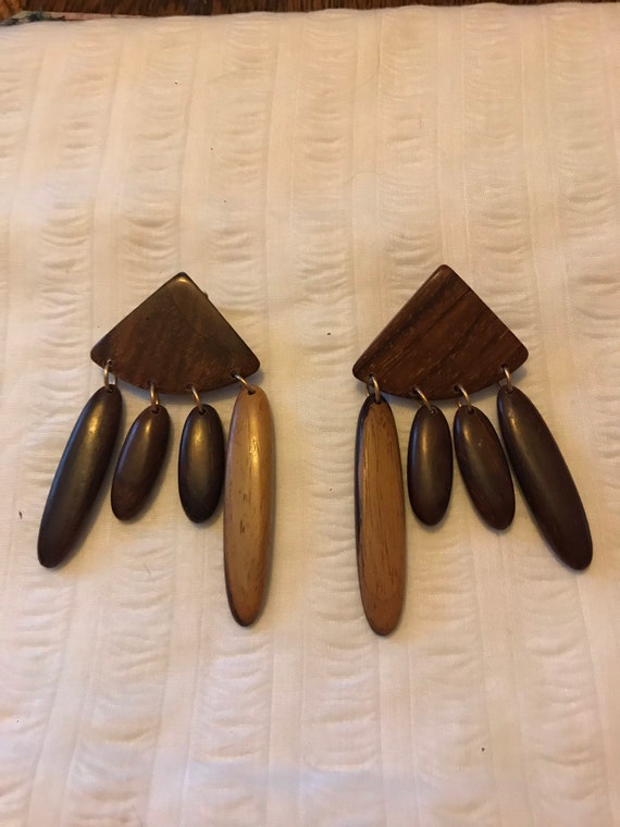 Vintage Costa Rica exotic wood clip on earrings - image 9