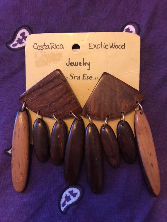 Vintage Costa Rica exotic wood clip on earrings - image 1