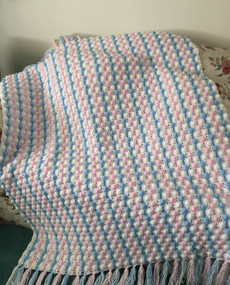 Baby Afghan Blue, Pink and White Bobbles - Etsy