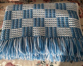 Blue Checkered Baby Afghan - NEW