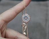 rose gold evil bracelet adjustable chain layering bracelet boho chic bracelet greek stacking bracelet simple beach jewelry boho chic jewelry