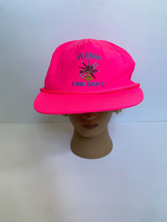 Vintage Vernon Fire Department Neon Pink Hat. Snap