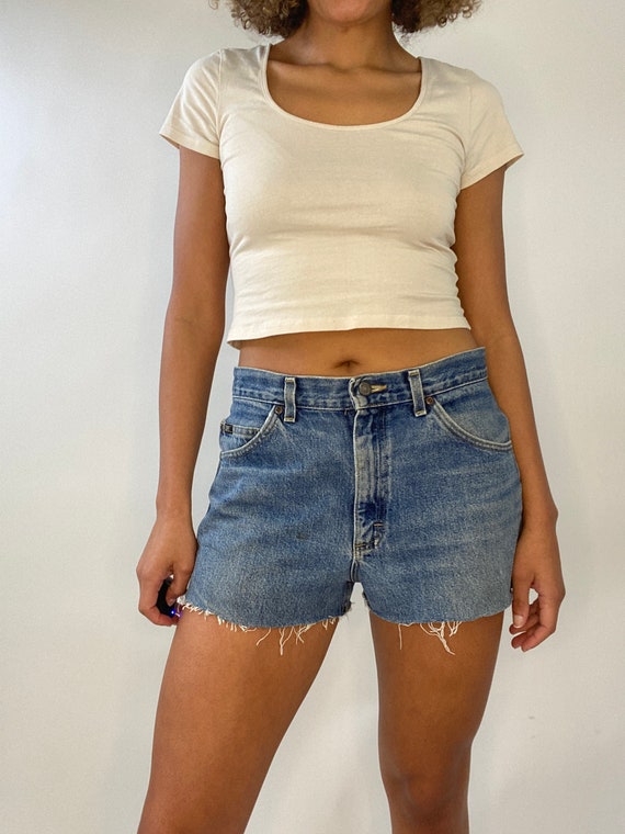 90s Denim Shorts. 1990s Dark Wash Jean Shorts. Cu… - image 4